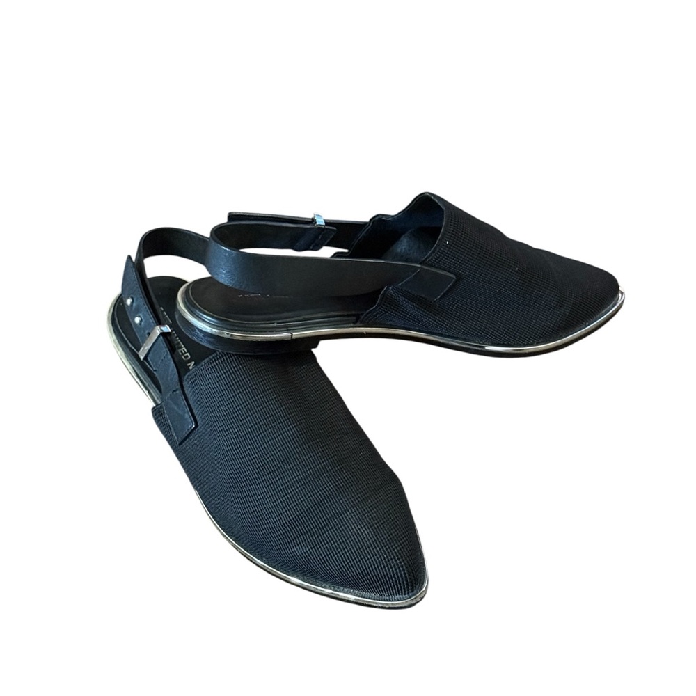 UNITED NUDE Black Slingback Mules Pointed Toe Knit‎ Upper Silver Trim